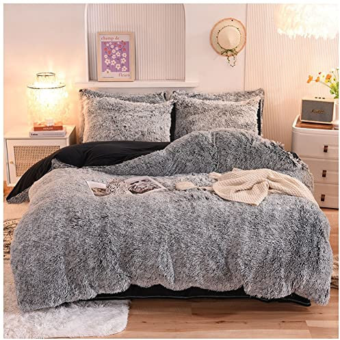 Påslakan i fleece – sängkläder, 4 st påslakan, bäddset med matchande örngott, platt lakan, varmt och mysigt sängkläder, svart, 220 x 240 cm