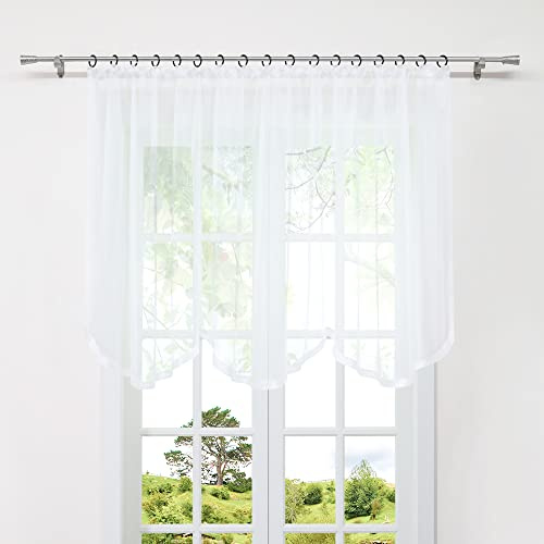 HeichkelL Gardine mit Kräuselband Scheibengardinen Küche Bistrogardine Transparent Stores Voile Vorhang mit Satinband HöhexBreite 100x400cm Weiß