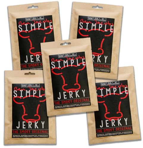 Beef Jerky, Smoky Original, 5 x 50g, bœuf nourri à l'herbe autrichien de qualité supérieure, sans additifs ni conservateurs (Smoky Original)