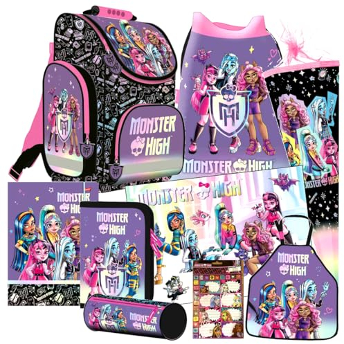 Monster High 9 Teile Set Schulranzen Ranzen Federmappe Tornister Schultüte 85 cm mit Sticker-von-Kids4shop Tasche Puppen Motiv