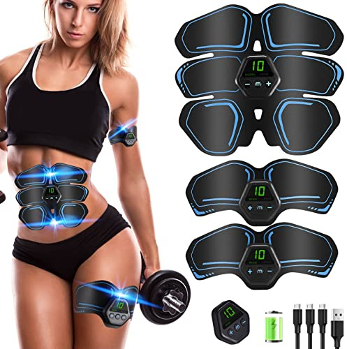 Ab Muscle Toner & Trainer – EMS Muscle Fitness Device with LCD Screen – USB Rechargeable Core Workout Gear for Abs, Arms & Legs