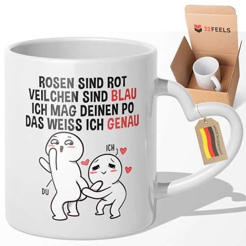 22Feels Jahrestag Geschenk für Sie und Ihn Freundin Tasse Beziehung Lustig Liebesbeweis Freund Mann Frau Valentinstag Spruch Hochzeitstag Verlobung 1 Jahr 2 Jahre (Herzhenkel Weiss)