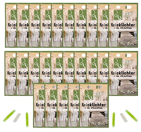 Zite Fishing Knicklichter Angeln 50 STK/Bissanzeiger Light Sticks Hell-Leuchtend & Lange Leuchtdauer/Standard Maß 4,5x37mm Gelb/Grün