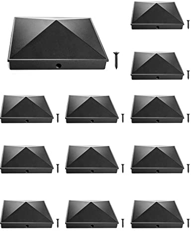 QWORK Aluminium-Pfostenkappenabdeckungen, dekorative Pfostenkappen für 14 x 14 cm Holzpfosten, Schwarz, 6 x 6 Stück, 12 Stück