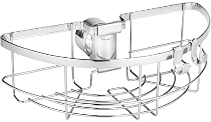 WENKO Tablette de Douche Floresta, Format Rond, étagère de Douche en Acier Inoxydable chromé, Fixation sans perçage ni vissage, pour Toute Barre de Douche Classique, 26 x 8 x 15,5 cm, Brillant