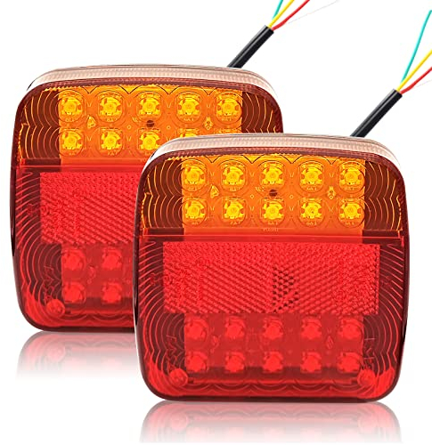 AOJO 2 PCS Feux de LED Remorque 12 V, Éclairage de Camion Étanches 5-Fonctionnel avec Clignotants, Feu de Freinage, Feu de Position, Feu de Plaque D'immatriculation, Réflecteurs