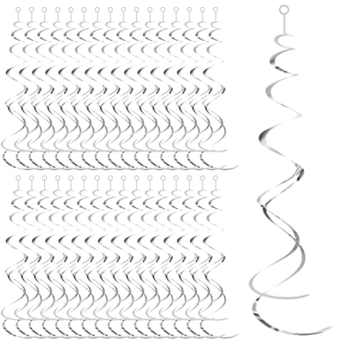 Lot de 32 pendentifs à double spirale, serpentins à spirale, guirlandes de crochet de plafond, accessoires décoratifs argentés, adaptés pour les mariages, anniversaires, anniversaires et fêtes