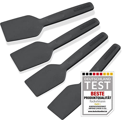 Fackelmann 25286 - Juego de 4 espátulas para raclette, espátulas queso, mini espátula de plástico, punta biselada, espátula para sartén, plástico, negro, 16 cm