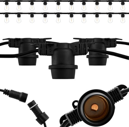 Lumiled Lichterkette Außen 20M mit 20x E27 Fassung 230V Gartenlichter Außenlichterkette Garten Balkon Terrasse Party 20er Dekolampe Outdoor Stecker IP44 wasserdicht Girlanden schwarz Hochzeit Sommer