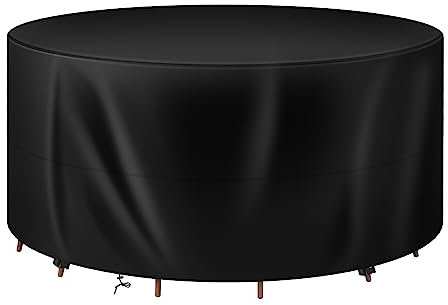 WOLTU Abdeckung für Gartenmöbel, Rund Φ230x100 cm, Abdeckhaube aus 420D Oxford Gewebe, Wasserdicht Abdeckplane UV-Beständig, Schutzhülle Plane für Möbelsets Gartentisch Sitzgruppe,Schwarz