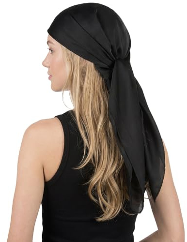 RIIQIICHY 35 Inch Black Head Scarf for Women Hair Scarf Like Silk Scarf Square Scarf Bandanas for Women