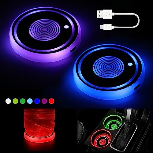 MACHSWON 2 Stück Becherhalter, Auto-Untersetzer, Vickes, LED-Becherhalter-Lichter, 7 Farben, wasserdicht, USB-Ladebecherhalter-Lichter, Autozubehör
