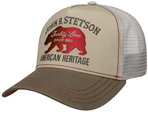 Stetson JBS-Bear Trucker Cap Baseballcap mit Baumwolle Markenstickerei Snapback Cap mit Mesh-Einsatz Schirmmütze Winter Sommer beige One Size Small