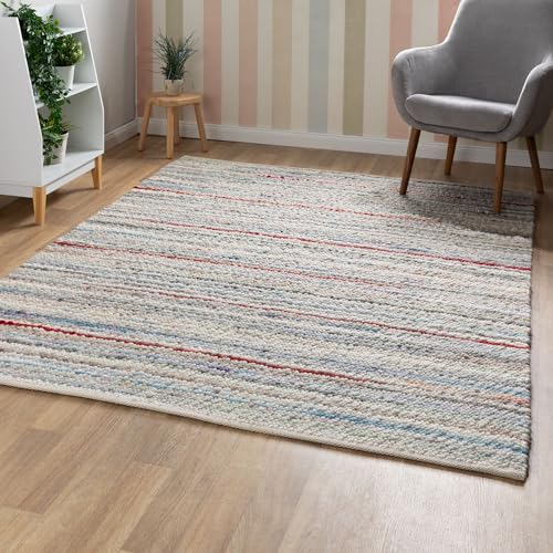 Steffensmeier Handwebteppich Barlo | Schurwolle Mit Fusselstopp, Bunt, handgewebt, Größe: 70x130 cm Wohnzimmer und Schlafzimmer
