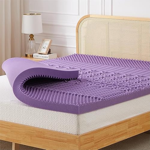 IULULU Mattress Topper, 3 Inch Queen Size 5-Zone Gel Memory Foam Egg Crate Bed Topper, Targeted Support, Pressure Relief, CertiPUR-US Certified, Lavender