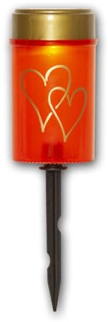 world-trading-net - 2er Set Solar LED Grablicht HERZ, rot/gold, Höhe 12cm, Durchmesser 7cm, Dämmerungssensor, Erdspieß, imitiert natürliche Flamme