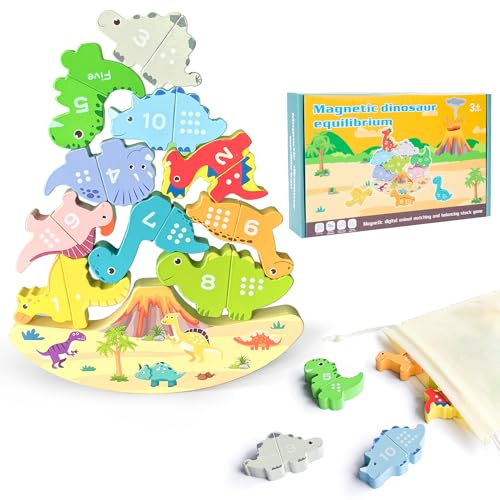Goujfol Dinosaurier Stapelspielzeug aus Holz, Dino Spiel Montessori Spielzeug Stapelspiel Spiele ab 3 4 5 6 Jahren Holz Spielzeug Motorikspielzeug Lernspiele Geschenke für Mädchen Junge