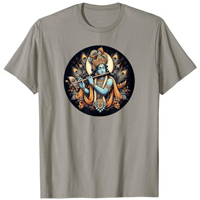 Krishna flûte à jouer et couronne de plumes de paon T-Shirt