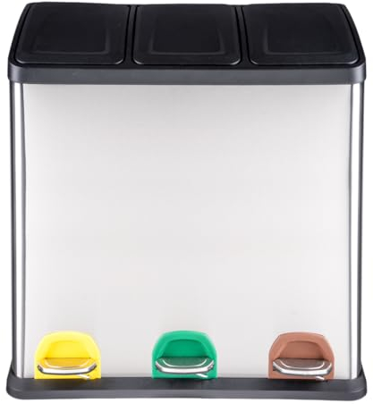 Dediam Pattumiera XXL Capacità 60 Litri A Pedale Per Raccolta Differenziata Con Triplo Cestino Da 3 x 20 Lt In Acciaio Inox e Completa di 3 Secchi Interni Estraibili