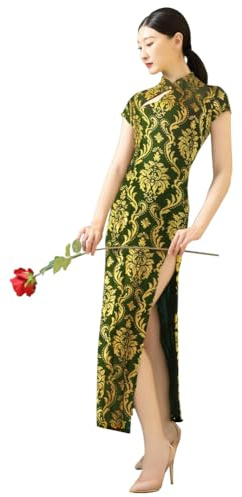 ROYAL SMEELA Vestito Qipao Velluto Donna Abito Cheongsam Cinese Verde Scavare Abiti Qipao Cheongsam Tradizionale Cinese Costume da Cinese Qipao Cinese Vestito Cinese Donna Qipao Fessura Lungo