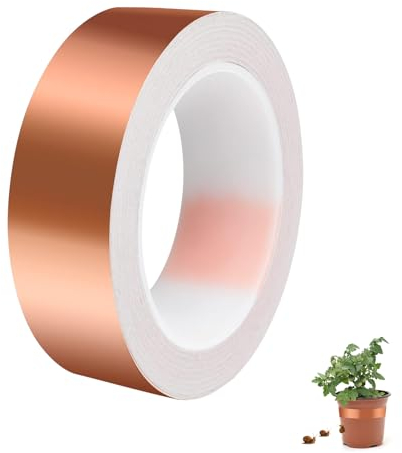 Recitem Kupferband Gegen Schnecken, 10mm x 20m Schneckenzaun Schneckenschutz Hochbeet Pflanzen, Selbstklebend Schneckenabwehr Kupferband Anti Schnecken, EMI Abschirmung, Electrical Tape (10 mm breit)