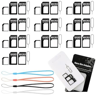 AORHOFJ 10 Ensembles SIM et Micro SIM Cartes Kit Adaptateur pour Smartphone,Adaptateur Carte sim,Téléphone Portable et Tablette : Set 4 en 1 Kit Complet, Livré avec 4 Cordons pour téléphone Portable