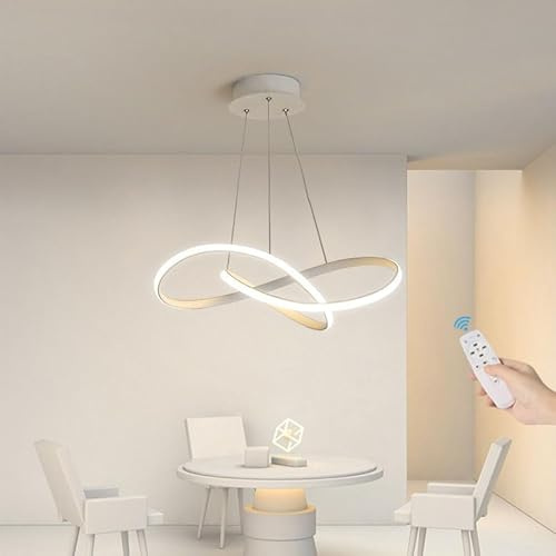 GZZBMY Modern LED Pendelleuchte mit Fernbedienung Dimmbare Hängeleuchte Höhenverstellbar Kronleuchter Pendant Lamp Oval Häengelampe für Wohnzimmer Esszimmer Schlafzimmer Restaurant (Weiß)