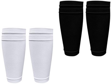 2 Paires Chaussette Protège Tibias de Football avec Poche Support de Protège-Tibias Football pour Enfants Respirants Chaussettes Protege Tibia Foot pour Enfants Adolescents Adultes (Noir et Blanc)
