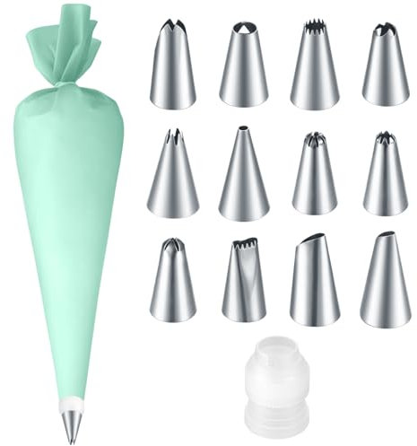Baking Kit Cake Decorating Set: 12 Stainless Steel Icing Nozzles + Couplers, Piping & Icing Bags for Cake & Cupcake Decoration