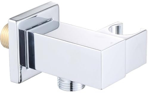 SHUGUANG Support Pommeau de Douche Carré Installation de Forage Accroche Pommeau de Douche Rotation à 360° Support Douchette Laiton Chrome Porte Pommeau de Douche Style Simple avec Arrivée d'eau