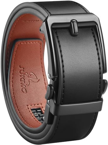 JUKMO 1.5“ (38mm) Leder-Ratschengürtel für Männer in Geschenkbox | Automatische Schiebeschließe, zuschnittbar zum Anpassen, für Anzugshose & Chinos