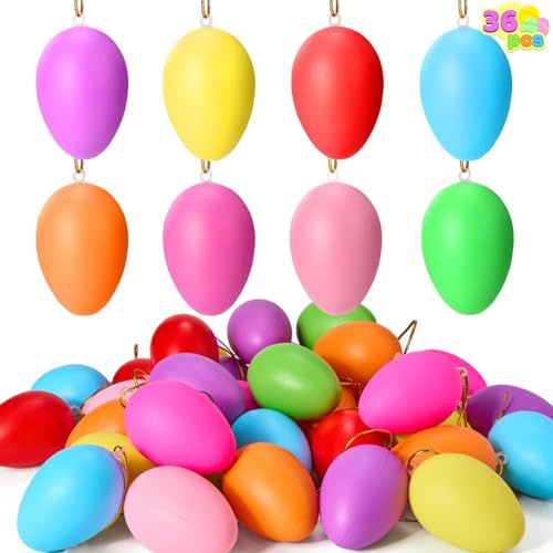 JOYIN 36 st färgglada påskhängande ägg, 6 cm plast färgglada ägg, 8 färger dekorativa ägg med hängare för påsk träddekoration och utomhus inomhus hängande dekoration