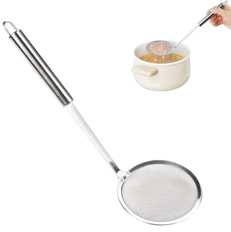 10cm Schaumkelle Edelstahl, Abseihlöffel Mit Griff, Küchensieb Fein, Spinnen Sieb Schöpflöffel, Gittersieb für Fett, Schaum, Rückstände, Mehl