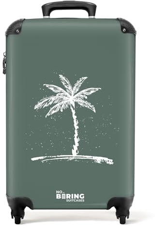 NoBoringSuitcases.com® Handgepäck Koffer 55x40x20 Reisetasche - Reisekoffer mit Rollen, Leichtgewicht Hartschalenkoffer, Trolley Kabinengepäck mit Palmbaum - Blau, Koffer für Flugzeug