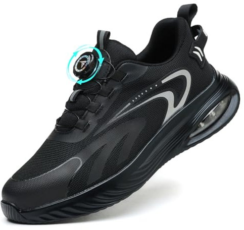 Steel Toe Cap Trainers Mens Work Safety Trainers Womens Lightweight Safety Shoes Cushioning Comfortable Breathable Non Slip Black, 10 UK