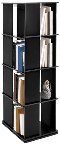 Sindipanda 127cm Drehbares Bücherregal 4 Etagen 360° drehbares Bücherregal Freistehend Display Bücherregal Büchern/Zeitschriften Rechteckig Bücherregal für Wohnzimmer Balkon Kinderzimmer (schwarz)