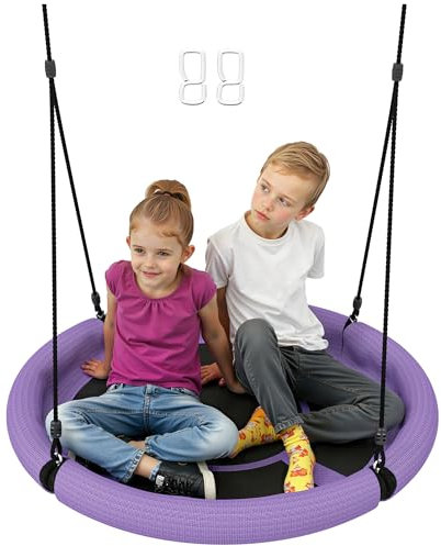 AIYAPLAY Nestschaukel Ø98 cm Tellerschaukel Höhenverstellbare Gartenschaukel bis 150 kg belastbar Langlebig & Wetterfest Hängeschaukel Kinderschaukel Outdoor Indoor für Kinder und Erwachsene