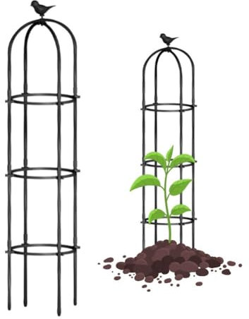 Obelischi per Rampicanti, Traliccio per Rampicanti per Piante, Grigliato a Colonn, 180/230/280/330 cm Alto Grande Metallo Nero Torre Traliccio Obelisco per Pomodori, Verdure, Fiori(230cm/7.5ft)