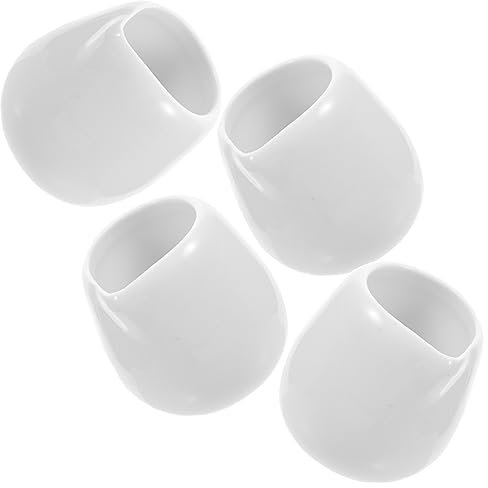 FONDOTIN Ceramic Mini Milk Jug and Gravy Boat Set 4pcs Pure White Porcelain Sauce Dispenser and Condiment Bowl for Restaurant and Home Use