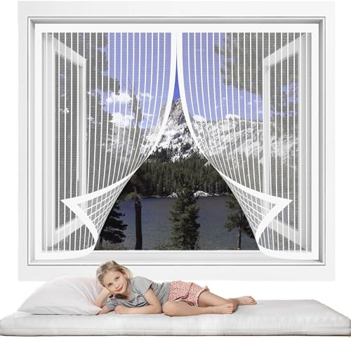 Zanzariera per Finestre Magnetica 90 x 93 cm Tende Zanzariere con Calamita per Finestre Facile da Installare Senza Fori per di Diverse Dimensioni, Bianco