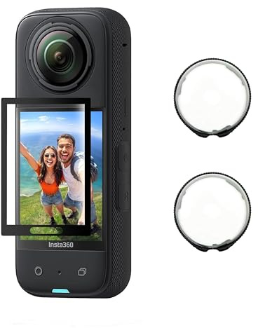FloraVigo Objektivabdeckung + 9H kratzfester Displayschutz aus gehärtetem Glas, passend für Insta 360 X5 Zubehör, hochfestes Material, kratzfester drehbarer Objektivschutz