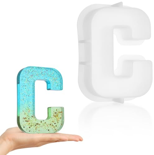Luxeu Stampi per Resina Epossidica 3D Alfabeto, 7 inch Stampi in Silicone Lettere Grandi, Lavabile e Riutilizzabile, per Arte in Resina Epossidica, Fare Candele, Artigianato Sapone (C)