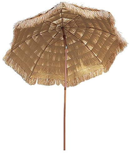 Ombrellone da Spiaggia, ombrellone da Esterno, ombrellone da Patio in Paglia Tropicale Hawaiano con 8 robuste Stecche in Acciaio, ombrellone in Erba ombreggiant(A 7.8FT)