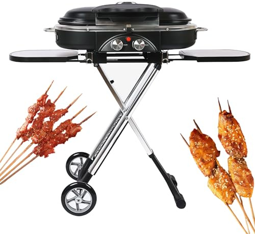 Barbecue À Gaz Portable À Deux Brûleurs, Barbecue À Gaz Compact Traveler avec Thermomètre Intégré, Conception Pliable pour Le Camping/jardin