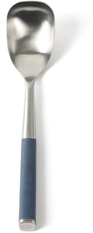 Calphalon Edge Cooking Spoon, Cooking Utensil Spoon, Stainless Steel Kitchen Spoon with Heat Resistanc Silicone Non-Slip Handle, Nonstick-Safe Basting Spoon,Durable Kitchen Utensil (Navy Blue)