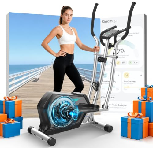 Cowmew Elliptical Cross Trainer, 3-in-1 Elliptical Machine for Home with 16 Resistance Levels, LCD Monitor with Bluetooth App & Device Holder Cross Trainers, Pulse Sensor, 130 KG Weight Capacity