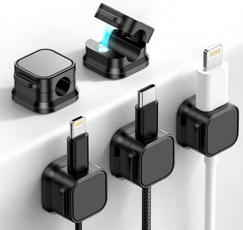 Motswedi Organizador Cables, 5 Piezas, Magnético y con Adhesivo Fuerte, Organizador Cables Escritorio HDMI, USB, Audio para Mesita de Noche, Mesa, Cocina