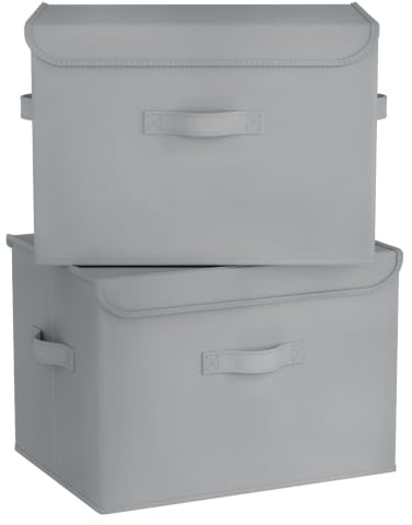 Homsorout Aufbewahrungsboxen mit Deckel - Aufbewahrungskorb Stoff Faltbare | 2er Set Ordnungsboxen Kleiderschrank Organizer, 42 x 30 x 30 cm Faltbox für Kleidung, Würfelregal, Kommode, Grau