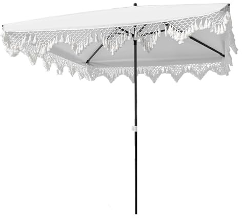 Protection Solaire Extérieure 2x2M Carré Blanc – Parasol De Plage À Franges Imperméable Anti-UV Parasol De Patio Pour Piscine, Balcon Et Camping(B)