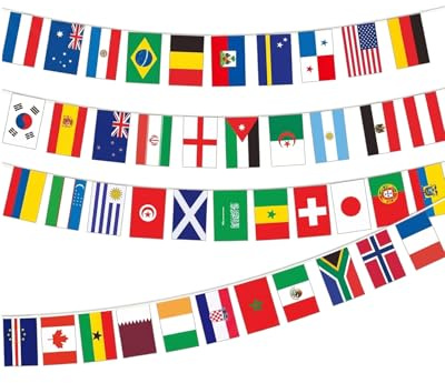 HAPZUR Guirlande 42 Drapeaux Nationaux du Monde Coupe du Monde Football - Bannière Festive Extérieur Polyester pour Décoration Sportive Jardin Bar Fêtes